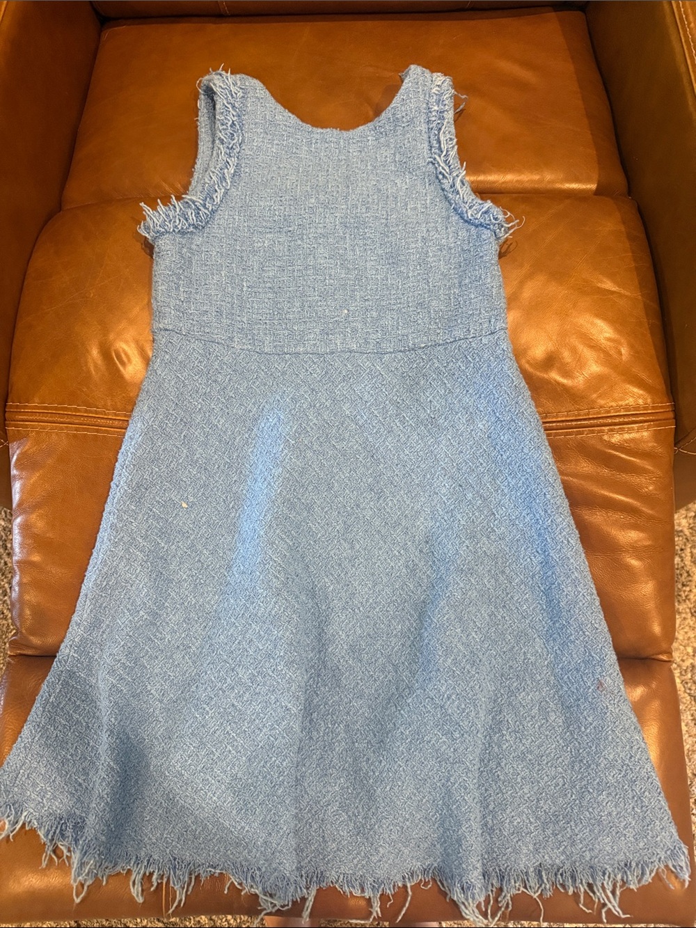 Zara Light Blue Frayed Sleeveless Knit Dress